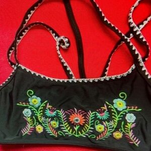 Embroidered Black Crop Top